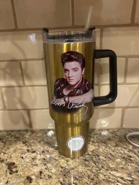 Elvis Presley 40oz Gold Glitter Stainless Steel Travel Mug Tumbler